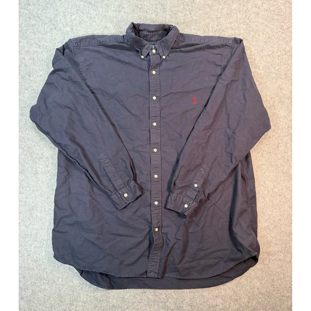 Polo Ralph Lauren Mens 3XLT‎ Navy Blue Button Down Long Sleeve Pony Logo Shirt